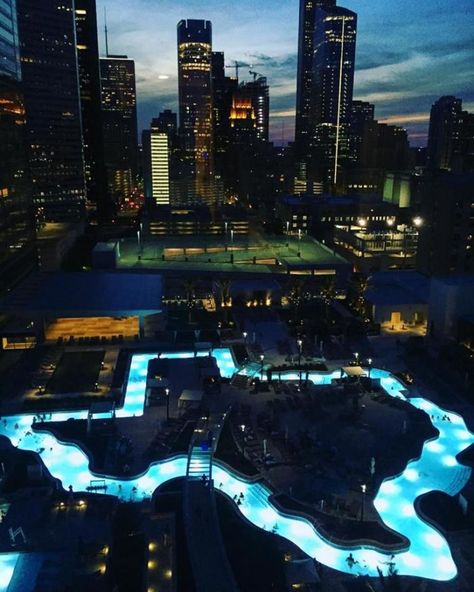 ...and it's lighted, so it looks even better after sunset. Who's excited to jump in? 2023 Manifestation, Houston Texas Skyline, Houston Travel, Houston Hotels, Texas Beaches, Texas Destinations, Houston City, Texas Photo, Cities To Visit