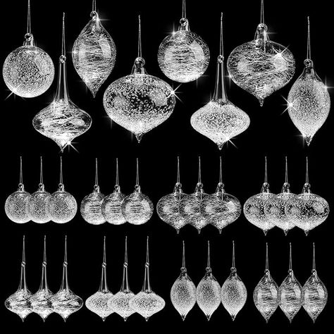 Clear Glass Christmas Ornaments, Iridescent Ornaments, Christmas Ornaments Balls, Clear Christmas Ornaments, Traditional Christmas Ornaments, Blown Glass Christmas Ornaments, Clear Ornaments, Tree Home, Classy Christmas