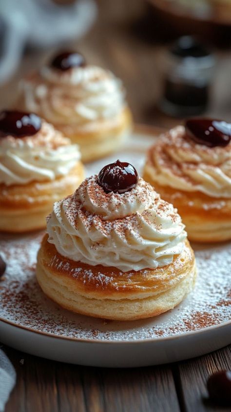 Pastries Aesthetic, Profiterole, Sweet Treats Desserts, French Bakery, Fresh Raspberries, Chocolate Recipe, Sweet Snacks Recipes, Cute Desserts, Chocolate Cream