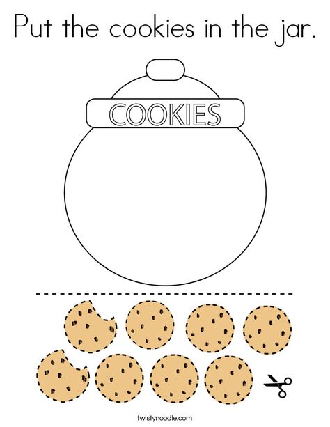 Put the cookies in the jar Coloring Page - Twisty Noodle Jar Worksheet, Jar Coloring Page, Mouse A Cookie, Twisty Noodle, Cookie Craft, Cookies Theme, Preschool Coloring Pages, The Jar, Preschool Learning Activities