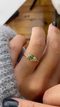 Bridgerton Wedding Ring, Queer Engagement Rings, Melanie Casey Engagement Ring, Green Promise Ring, Ethereal Engagement Ring, Snowdrift Ring, Green Wedding Rings, Green Engagement Rings, Oxford Dictionary