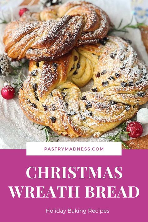 Christmas Sweet Bread Wreath, No Knead Christmas Bread, Christmas Braided Bread, Bread Machine Christmas Bread, Wreath Bread Christmas, Christmas Yeast Bread Recipes, Braided Bread Wreath, Christmas Wreath Bread Recipe, Holiday Breads For Gifts