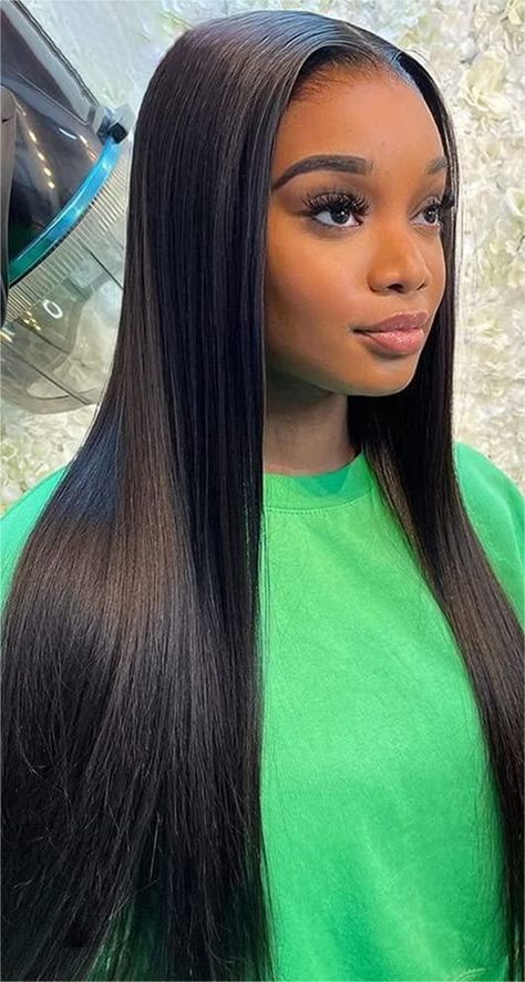 Affordable Lace Front Wigs, Long Weave Hairstyles, Straight Black Hair, Frontal Wig Hairstyles, Straight Weave Hairstyles, Straight Hair Cuts, Straight Wigs, Long Hair Wigs, Women's Wigs