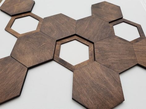 Hexagon Wall Tiles, Hexagon Wall, 3d Panel, Unique Farmhouse Decor, Wood Mosaic, Geometric Tiles, Interior Wall Design, Mosaic Wall Art, Wood Panel Walls