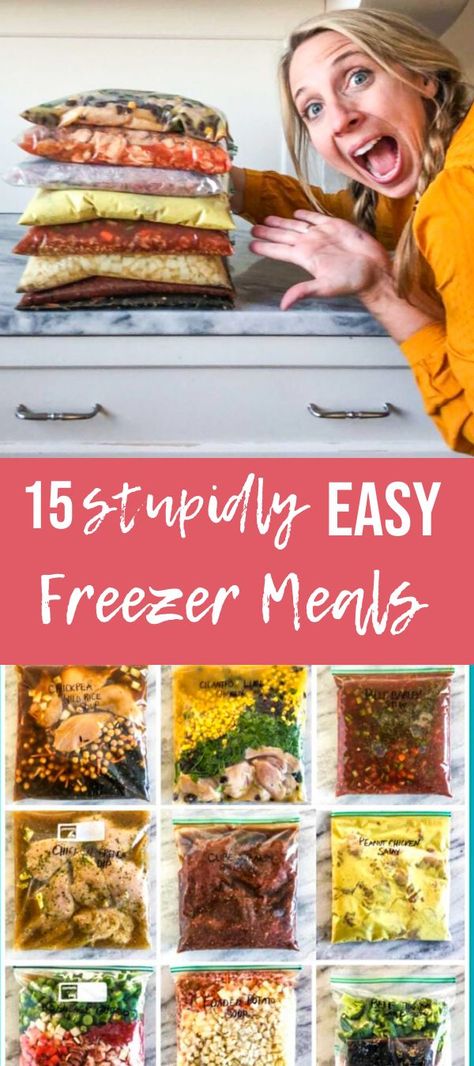 15 Stupidly Easy Freezer Meals!! | Freezable meals, Healthy freezer meals, Freezer friendly meals Pregnancy Freezer Meals, Freeze Ahead Meals, Freezer Dinners, Slow Cooker Freezer Meals, Freezer Friendly Meals, Freezable Meals, Freezer Meal Planning, Make Ahead Freezer Meals, Healthy Freezer Meals