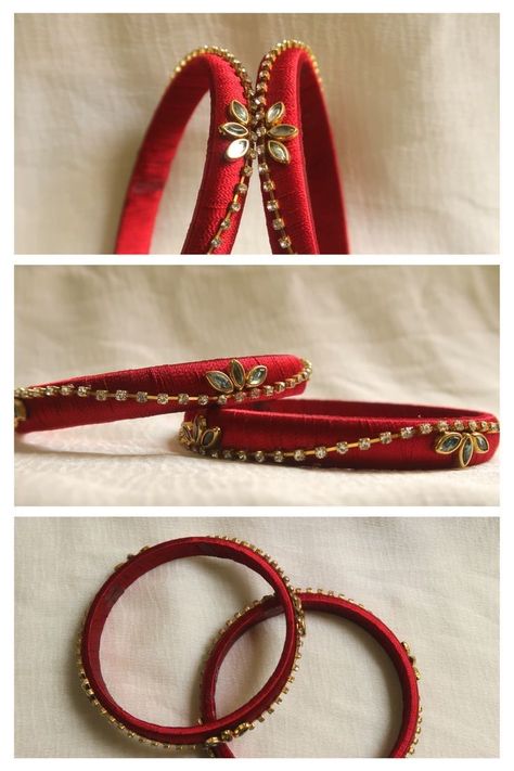 "Discover stunning bridal bangles, unique bangle designs, and exquisite handmade jewelry. Perfect for weddings, festivals, and daily elegance. Bridal Silk Thread Bangles, Tread Bangles, Silk Thread Earrings Designs, Fabric Bangles, Bling Makeup, Traditional Bangles, Silk Thread Necklace, Gold Earrings For Kids, Jewellery Bangles