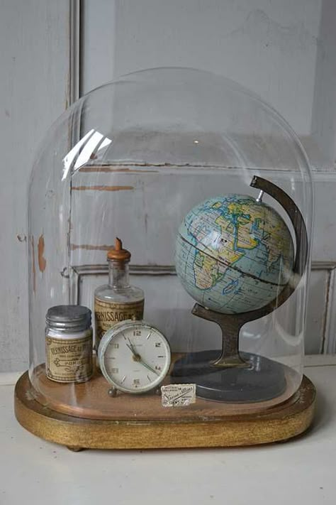 Cloche Ideas, Cloche Decor, Cloche Domes, World Globes, A Globe, Glass Cloche, Shabby Chic Christmas, The Bell Jar, Apothecary Jars