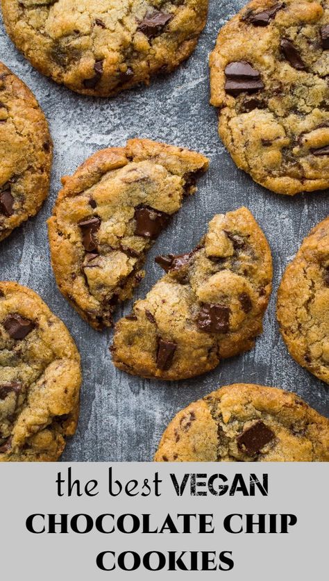 Patisserie Vegan, Vegan Baking Recipes, Vegan Cookies Recipes, Vegan Chocolate Chip Cookies, Desserts Vegan, Vegan Chocolate Chip, Vegan Dessert Recipes, Vegan Treats, Vegan Sweets