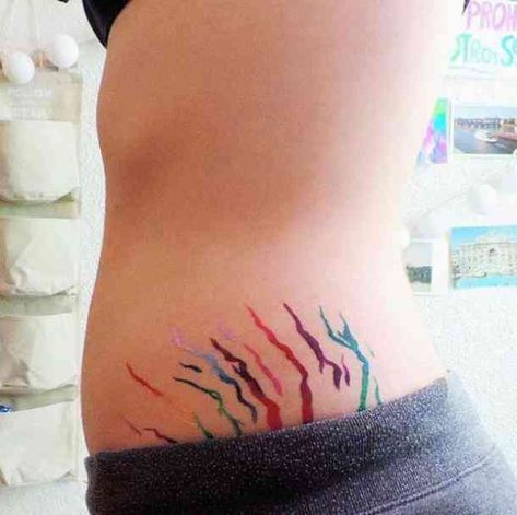 Live your life as a strong women who has earned her stripes. Stretch Mark Tattoo, Tattoos Masculinas, Mark Tattoo, Rainbow Tattoos, Tattoo Techniques, Stomach Tattoos, Stretch Mark, E Tattoo, Cover Up Tattoo