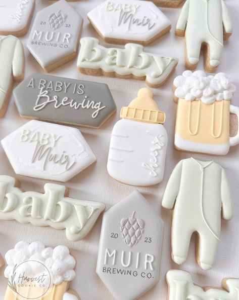 Coffee Baby Shower Cookies, Baby Is Brewing Baby Shower Ideas, Something Is Brewing Baby Shower Theme, Brewery Baby Shower Decorations, A Baby Is Brewing Baby Shower Ideas Beer, A Baby Is Brewing Cookies, Pacifier Pong, Beer Baby Shower Ideas, Brewery Baby Shower Ideas