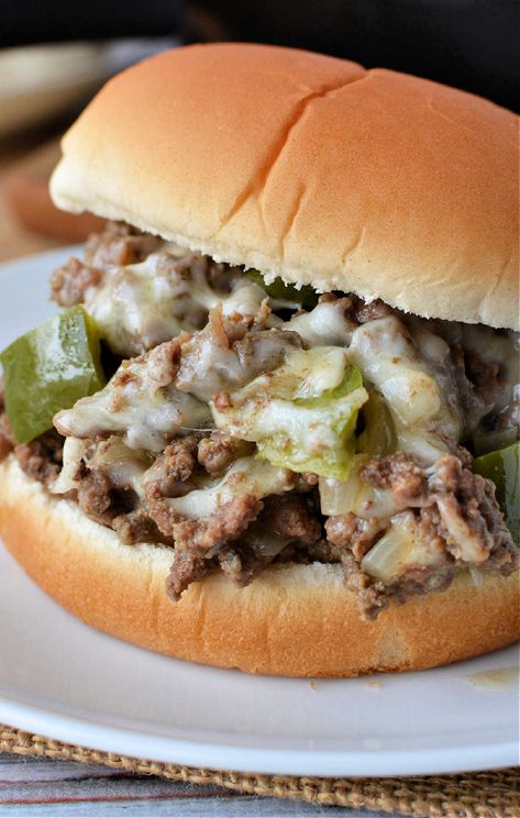 Sloppy Joe philly cheesesteak sandwiches with ground beef are here! Easy fusion between sloppy joes and cheesesteaks with cheese. Philly Cheese Steak Sloppy Joes, Cheese Steak Sloppy Joes, Philly Cheesesteak Sloppy Joes, Philly Cheese Steak Sandwich, Cheese Steak Sandwich, Sloppy Joes Recipe, Cheese Steak, Philly Cheese, Green Bell Pepper