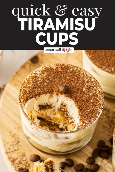 These individual tiramisu cups are so quick and easy. With layers of mascarpone, whipped cream and lady finger biscuits soaked in espresso it can be made ahead of time. Individual Tiramisu Cups, Individual Tiramisu, Finger Biscuits, Gluten Free Tiramisu, Dessert Shooters Recipes, Tiramisu Cups, Mascarpone Whipped Cream, Shooter Recipes, Easy Tiramisu Recipe