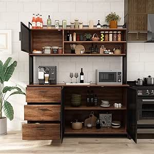 Brand: AGOTENI Color: Rustic Brown - Metal Mesh Door Product Dimensions: 15.7"D x 59"W x 68.5"H Special Feature: Durability Weight Limit: 50 Pounds Kitchen Open Storage, Kitchen Hutch Cabinet, Cupboard Pantry, Organiser Cucina, Shelf For Kitchen, Microwave Shelf, Hutch Cabinet, Kitchen Hutch, Industrial Style Kitchen