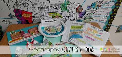 Geography Interactive Notebook & Activities - Simply Sprout Geography Interactive Notebook, Interactive Notebooks Social Studies, Geography Activities, Interactive Notebook Activities, Physical Map, Geography Lessons, Interactive Notebook, Interactive Notebooks, South Dakota