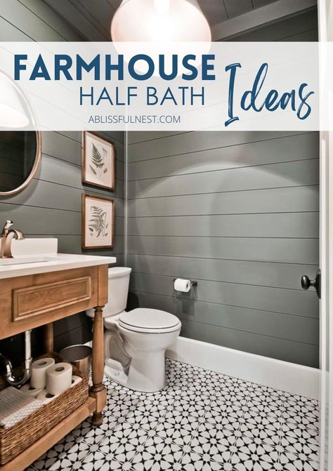 Shiplap Half Bathroom, Farmhouse Half Bathroom Ideas, Half Bathroom Ideas Farmhouse, Rustic Half Bathroom Ideas, Farmhouse Half Bathroom, Half Bath Ideas, Farmhouse Half Bath, Dining Table Decor Centerpiece, Summer Table Decor