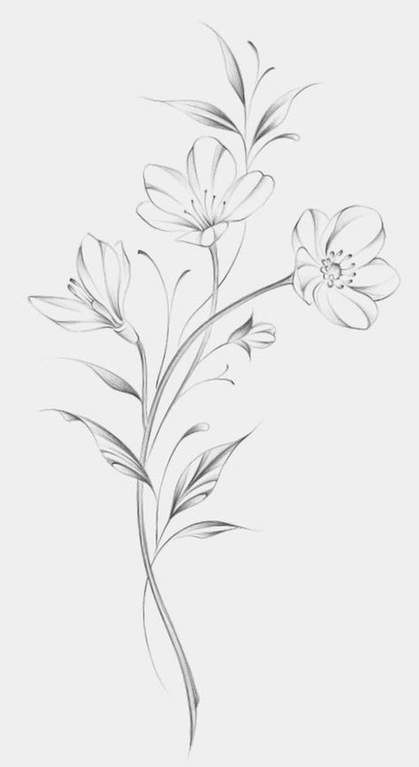 How To Draw Henna Flowers, Line Work Flower Tattoo Simple, Eucalyptus Flower Tattoo, Feminine Nature Tattoo, Fineline Flower Tattoo Design, Flower Line Drawing Botanical Illustration, Three Flowers Tattoo, Floral Tattoo Sketch, Floral Flash Tattoo