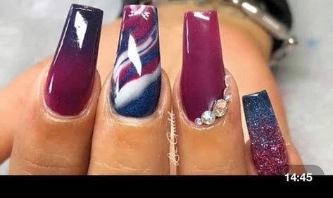 Blue And Burgundy Nails, Burgundy And Navy Nails, Bright Red Nail Polish, Bright Red Nails, Navy Nails, Nail Hardener, Blue And Burgundy, Red Nail Polish, Burgundy Nails