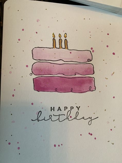 Watercolor Bday Cards For Men, Easy Watercolour Card, Watercolor Art Birthday Card, Watercolor Birthday Cards Diy, Watercolor Birthday Card Ideas, Birthday Watercolor Card, Paintings Easy, Happy Painting, Watercolor Birthday Cards