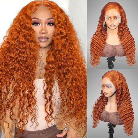 PRICES MAY VARY. 💞 30 Inch Ginger Orange Deep Wave Lace Front Wigs Human Hair Material: 100% Brazilian virgin human hair ,clean & healthy & soft & bouncy, no chemical. Can be dyed, straightened, bleached and restyled as you like. 💞 Ginger Orange Deep Wave Lace Front Wigs Human Hair Advantages: New Popular color, trending, fashion,charming ,be different ,be charming , No Chemical Processing, Soft, Smooth as Silky, No Shedding ,No Tangle.Pre-plucked baby hair,200 density full and thick，blached knots. 💞 Lace size color: Large Lace Size 13x4 Inch Ear to Ear Full Lace Frontal Wigs, Can be Part Freely. HD Transparent Swiss Lace , Invisible ,breathable and Soft. Melt with your skin prefertly. 💞 Wig Cap Structure : Average Size Cap(22.5 circumferences inch )，we could customize if need larger o Bday Hair, Deep Wave Lace Front Wigs, Full Lace Frontal, Lace Front Wigs Human Hair, Curly Human Hair Wig, Curly Lace Front Wigs, Curly Waves, Deep Curly, Wigs Human Hair