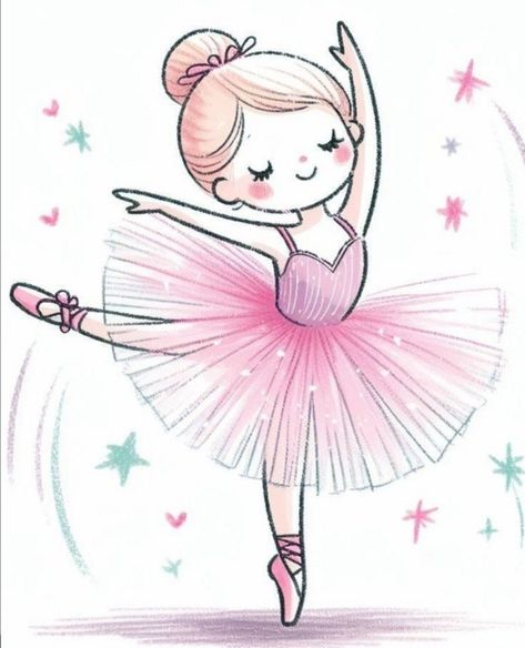 Ballerina Cartoon, Ballerina Nursery Decor, Kids Clip Art, Ballet Illustration, Ballerina Clipart, Ballerina Nursery, Ballerina Drawing, Cute Ballerina, Mural Stencil