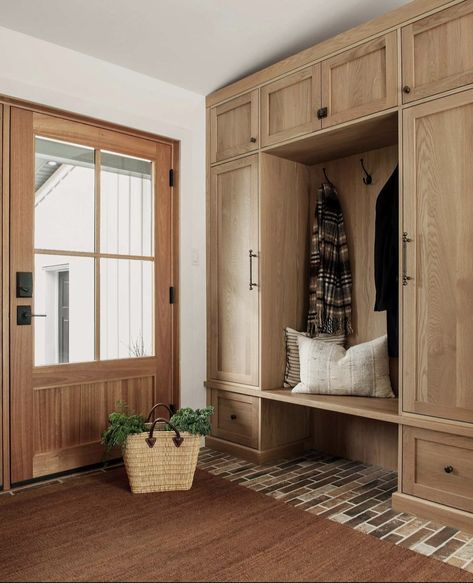 Front Entrance Storage Ideas, Mudroom Cubbies With Doors, Wood Mudroom Cabinets, Foyer Mudroom Entry Ways, Entry Way Built In Cabinet Ideas, Mini Mudroom Entryway, Built In Mudroom Bench With Storage, Foyer Storage Ideas Entryway, Entryway Built In Bench