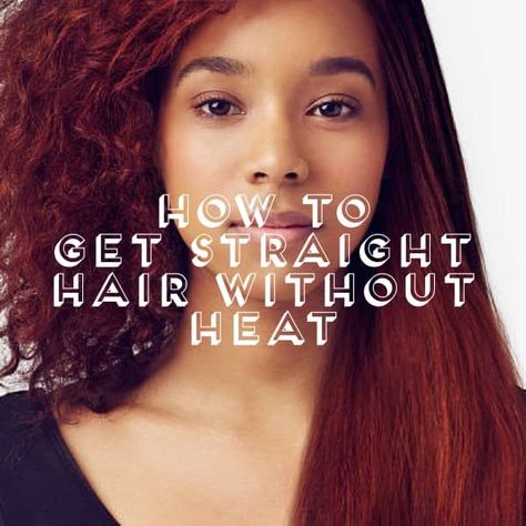 Yes, you CAN get straight hair without blow dryers or heat tools, and it's actually more healthy for your hair. Straighten Curly Hair Without Heat, No Heat Hair Straightening, No Heat Straight Hair, Smooth Curly Hair, Straightening Curly Hair, Straightening Natural Hair, Blow Dryers, Hair Without Heat, Diy Hair Color