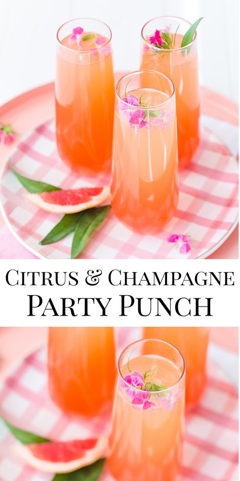 Prosecco Vodka Punch, Champagne Punch Recipes, Bridal Shower Punch, Fruity Party, Brunch Punch, Citrus Party, Bridal Shower Drinks, Adult Tea Party, Citrus Drinks