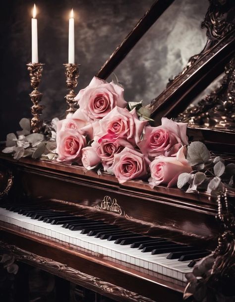 Piano Flowers, Piano Aesthetic, Pink Piano, Woman Face Photography, Dark Forest Aesthetic, Music Themed Parties, Decoupage Decor, Birthday Wishes Flowers, Wedding Design Decoration