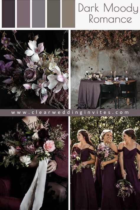 3 Mauve&Plum Ideas: Great for Your Fall or Winter Wedding – Clear Wedding Invites Emerald Plum And Burgundy Wedding, Wedding Plum Color Schemes, Plum Mauve Wedding, Dark Plum Wedding Colors, Plum Fall Wedding Colors, Purple October Wedding, Plum Winter Wedding, Fall Wedding Plum, Dark Romance Wedding Color Palettes