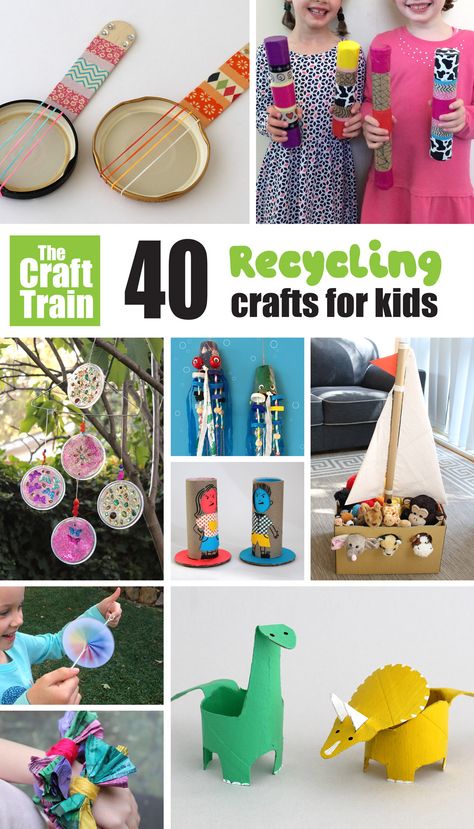 40 Recycled crafts for kids - The Craft Train Prek Recycling Crafts, Newspaper Craft For Kids, Recycled Materials Art Projects, Newspaper Crafts For Kids, Crafts With Recycled Materials, Upcycling Projects For Kids, Egg Carton Crafts For Kids, Easy Recycled Crafts, Train Crafts