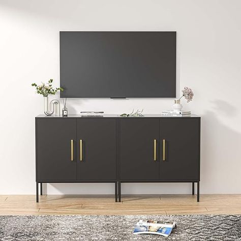 Amazon.com: LYNSOM TV Stand for 55 Inch TV, Media Entertainment Center Console Table, 2 Cabinets, TV Console Table with Storage Cabinet for Bedroom, Living Room, Entertainment Room (Black) : Home & Kitchen Tall Tv Stand Ideas, Tv Stand For Bedroom, Storage Cabinet For Bedroom, 55 Inch Tv, Tall Nightstand, Tall Tv Stands, Console Table With Storage, Cabinet For Bedroom, Bedroom Tv Stand