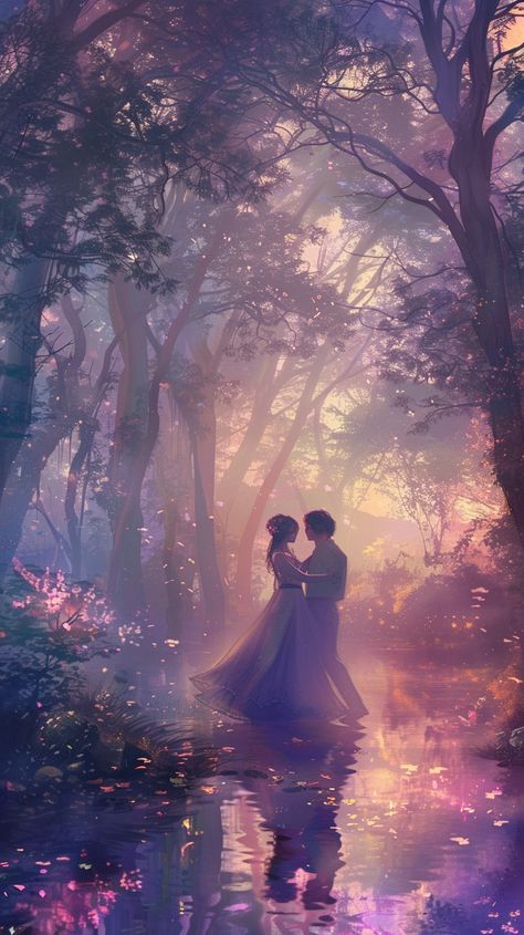 A soulmate romance unfolds in an enchanting painting showcasing a summer date night in the heart of a mystical forest. Luminescent love blooms under the twinkling starlight, each stroke capturing the essence of undying love. Soul Mates Art, My Forever Love, Autumn Romance, A Soulmate, Summer Date Night, Undying Love, Ethereal Wedding, Date Night In, Soul Mates