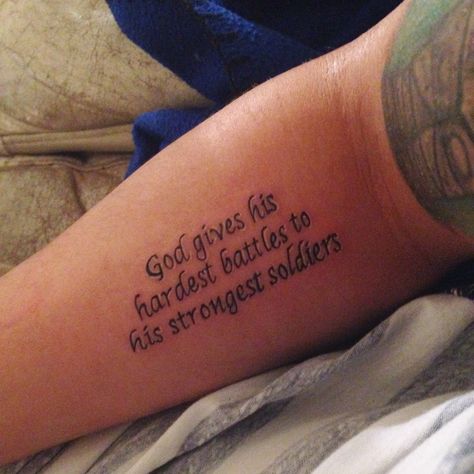 God gives his hardest battles to his strongest soldiers #tattoo God Gives His Toughest Battles To His Strongest Soldiers Tattoo, Tattoo Ideas For Soldiers, Soldiers Tattoo, Army Tattoo Ideas For Women, God Gives His Toughest Battles Tattoo, Your Battle Is My Battle Tattoo, Soldier Of God Tattoo, God Give His Toughest Battles Quotes, Warrior Text Tattoo