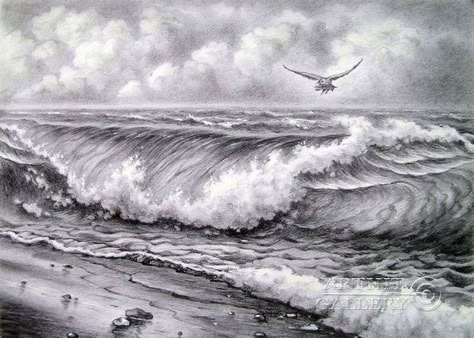 Ocean Wave Drawing, Waves Sketch, Wave Art Painting, Landscape Drawing Easy, Landscape Pencil Drawings, Ocean Drawing, Sea Drawing, Wave Drawing, Beach Drawing