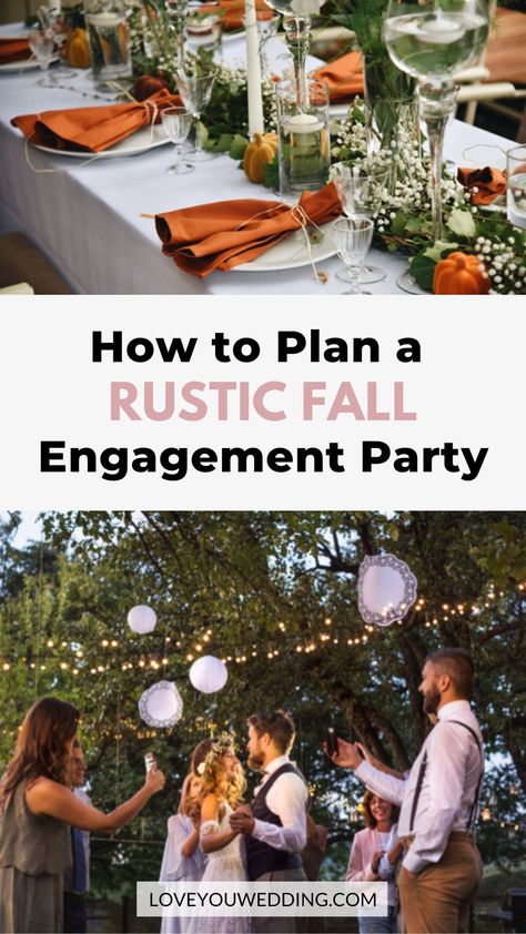 Fall Themed Engagement Party, Party Decorations Centerpieces, Fall Engagement Party, Engagement Party Centerpieces, Rustic Engagement Party, Themed Engagement Party, Outdoor Engagement Party, Fall Engagement Parties, Wedding Music Playlist