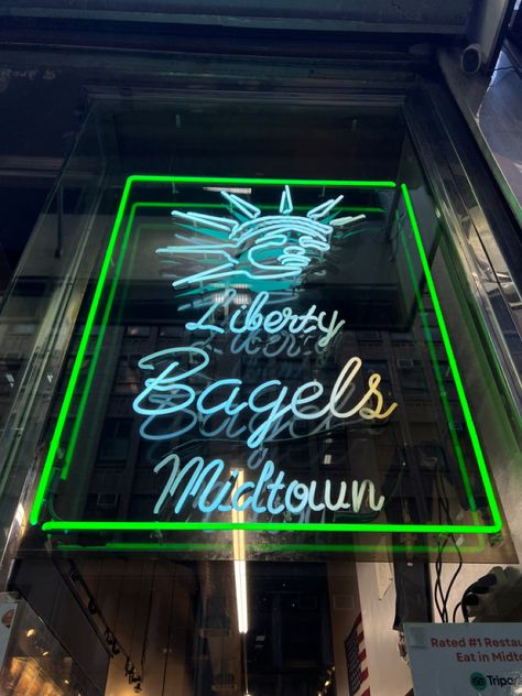 Bagel New York, Liberty Bagels Nyc, Ess A Bagel Nyc, Best Bagels In Nyc, Bagels Nyc, Midtown New York, Bagels, Girls Trip, Neon Signs