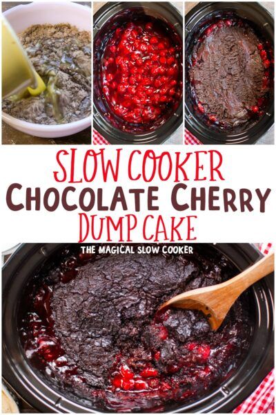 Slow Cooker Chocolate Cherry Dump Cake - The Magical Slow Cooker Crockpot Fruit, Dump Cake Crockpot, Dump Desserts, Chocolate Cherry Dump Cake, Chocolate Dump, Crockpot Dessert, Slow Cooker Cake, Crockpot Cake, Crockpot Desserts