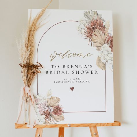 BRENNA Boho Arch Earth Tone Dry Palm Bridal Shower Foam Board Earth Tone Decoration Party, Bridal Shower Desert, Bridal Shower Arch, Bohemian Bridal Shower, Boho Arch, Bridal Shower Inspo, Wedding Bohemian, Welcome Board, Shower Foam