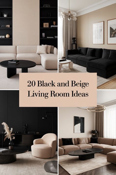 Black and beige living room ideas offer a timeless and sophisticated aesthetic. These colors create a harmonious balance of warmth and elegance. Explore 20 stunning living rooms that will inspire you to create a space that exudes both comfort and refinement. Black Paint Room Ideas, Cream Grey And Gold Living Room, Brown Tones Living Room Modern, All Cream Living Room, Brown And Ivory Living Room, Beige Walls With Black Doors, Moody Beige Living Room, Sand Color Couch Living Rooms, Greige And Black Living Room