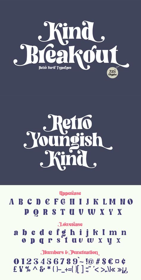 Kind Breakout - Retro Serif Font Fronts Letters Design, 1970s Typography, Printable Letters Free Alphabet Fonts, Retro Font Alphabet, Abc Fonts, Free Retro Fonts, Vintage Fonts Alphabet, Mixing Fonts, Retro Serif Font