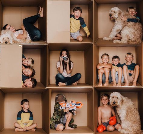 Oh my goodness! 😁I had to jump on this cardboard box 📦bandwagon! It’s a bit of a photoshop disaster but I love the glorious imperfection of… Cardboard Box Kids Photoshoot, Valentines Box Photoshoot, Box Collage Photography, Family Box Photoshoot, Baby In A Box Photography, Cardboard Box Pictures, Family Box Photo, Cardboard Box Christmas Pictures, Out Of The Box Photoshoot Ideas