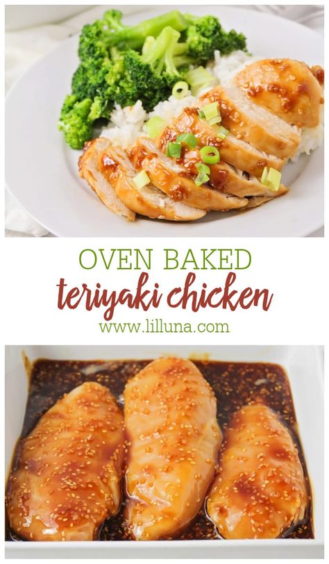 Baked Teriyaki Chicken is smothered in a sweet and tangy homemade sauce and baked in the oven. Serve over rice for a complete meal! #teriyakichicken #bakedchicken #chickenrecipes #teriyaki #asianrecipes Baked Teriyaki Chicken Breast, Teriyaki Chicken Breast, Easy Goulash, Pollo Teriyaki, Baked Teriyaki Chicken, Serve Over Rice, Chicken Over Rice, Teriyaki Recipe, Chicken Teriyaki Recipe