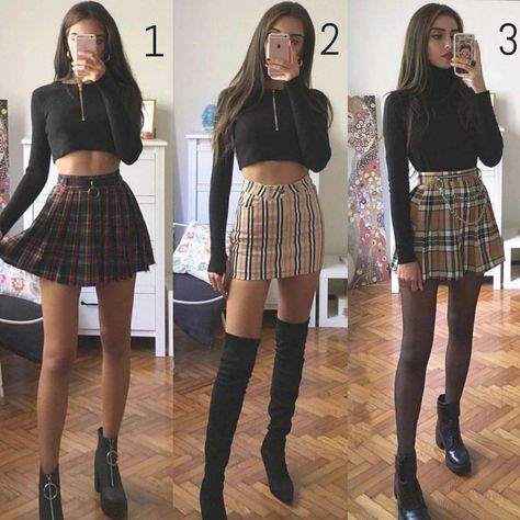 b29eed44276144e4e8103a661f9a78b7desc42975282ri Winter Mode Outfits, Plaid Skirt Outfit, Skirt Outfits Fall, Rock Outfit, Rock Punk, School Looks, Skirt Outfit, Mode Inspo, Plaid Skirt