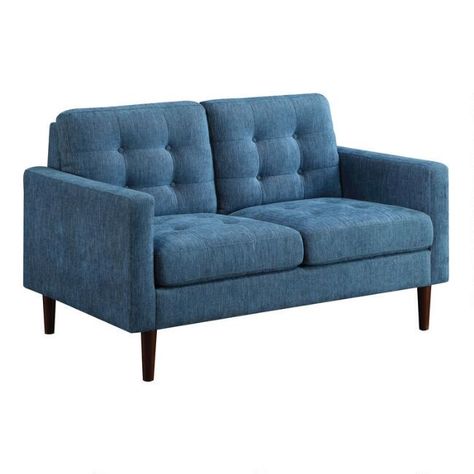 Cannon Mid Century Tufted Upholstered Loveseat - v1 Mid Century Modern Apartment, Mid Century Loveseat, Mid Century Modern Loveseat, Two Seater Couch, Modern Loveseat, Apartment Sofa, Navy Fabric, Mid Century Modern Furniture, Mid Century Modern Style