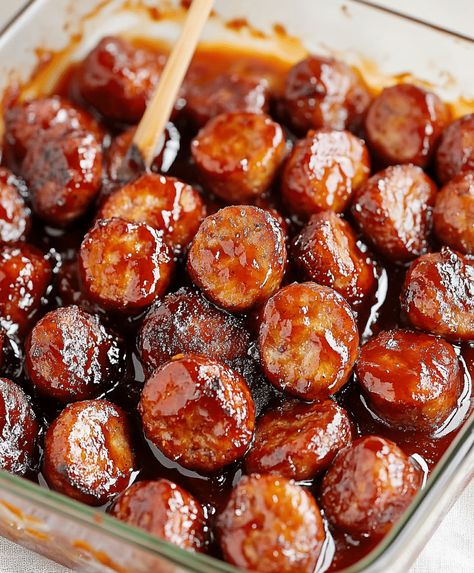 Bbq Sausage Bites With Only 4 Ingredients Recipe Bbq Sausage Bites, Tater Tot Appetizers, Bbq Sausage, Cherry Fluff, Sausage Bites, Corn Casserole Recipe, 4 Ingredient Recipes, Beef Bacon, Thanksgiving 2024