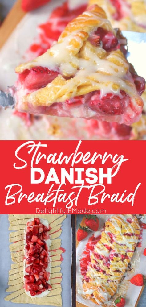 Strawberry Danish Breakfast Braid | EASIEST Strawberry Danish recipe! Strawberry Cheese Danish Recipe, Strawberry Danish Recipe, Strawberry Cream Cheese Danish, Strawberry Danish, Danish Breakfast, Breakfast Braid, Breakfast Danish, Breakfast Cheese Danish, Cream Cheese Danish Recipe