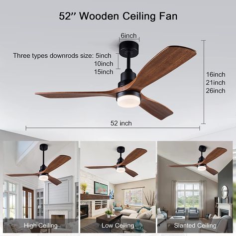 AmazonSmile: BOJUE 60” Ceiling Fans with Lights Remote Control, Indoor Outdoor Wood Ceiling with 3 Blade Fan for Patio Living Room, Bedroom, Office, Summer House,Etc : Tools & Home Improvement Outdoor Wood Ceiling, Industrial Ceiling Fans, Ceiling Fan Low Profile, Wooden Ceiling Fans, Wood Ceiling Fan, Patio Living Room, Living Room Ceiling Fan, Wood Ceiling Fans, Fans With Lights