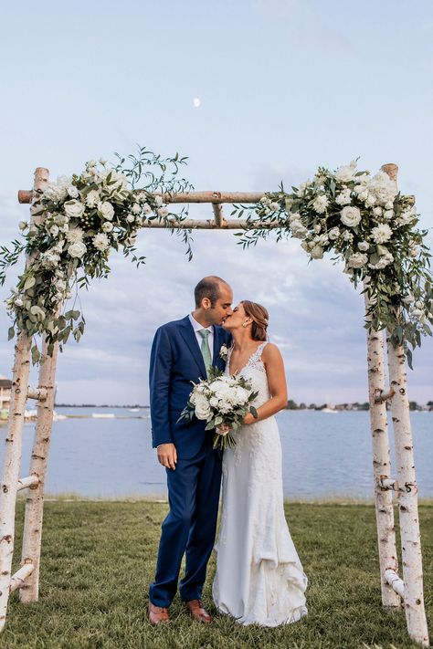 Birch Arbor Wedding Flowers, Birch Wood Arch Wedding Arbors, White Birch Arch Wedding, Birch Chuppah With Flowers, Birch Arbor Wedding, Birch Arch Wedding, Wedding Birch Arch, Birch Tree Wedding Arch, Autocamp Wedding