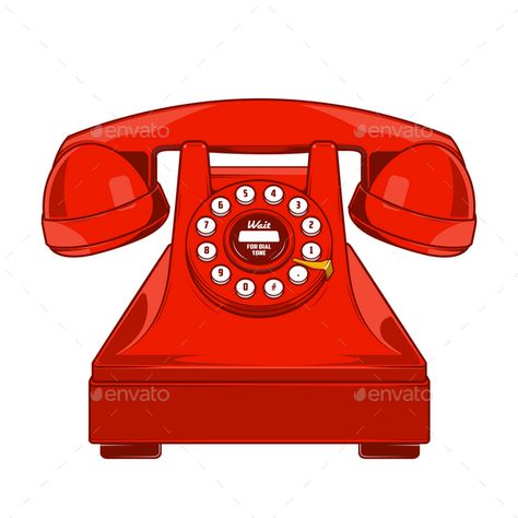 Vintage Red Phone with Buttons Dial Ring Isolated on a White Background. Colored Contour Drawing. Retro Design. Vector Illustratio Telephone Drawing, Drawing Retro, Telephone Vintage, Pizza Art, Hello Goodbye, Photographer Business Cards, Phone Logo, Painted Pots Diy, Vintage Phones