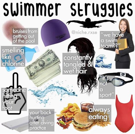 Swim Team Bag Essentials, Swim Meet Bag Essentials, Swim Team Essentials, Swim Team Hairstyles, Swim Meet Essentials, Swimming Memes Funny, Swim Meet Aesthetic, Swimmer Aesthetic, Competitive Swimming Pictures